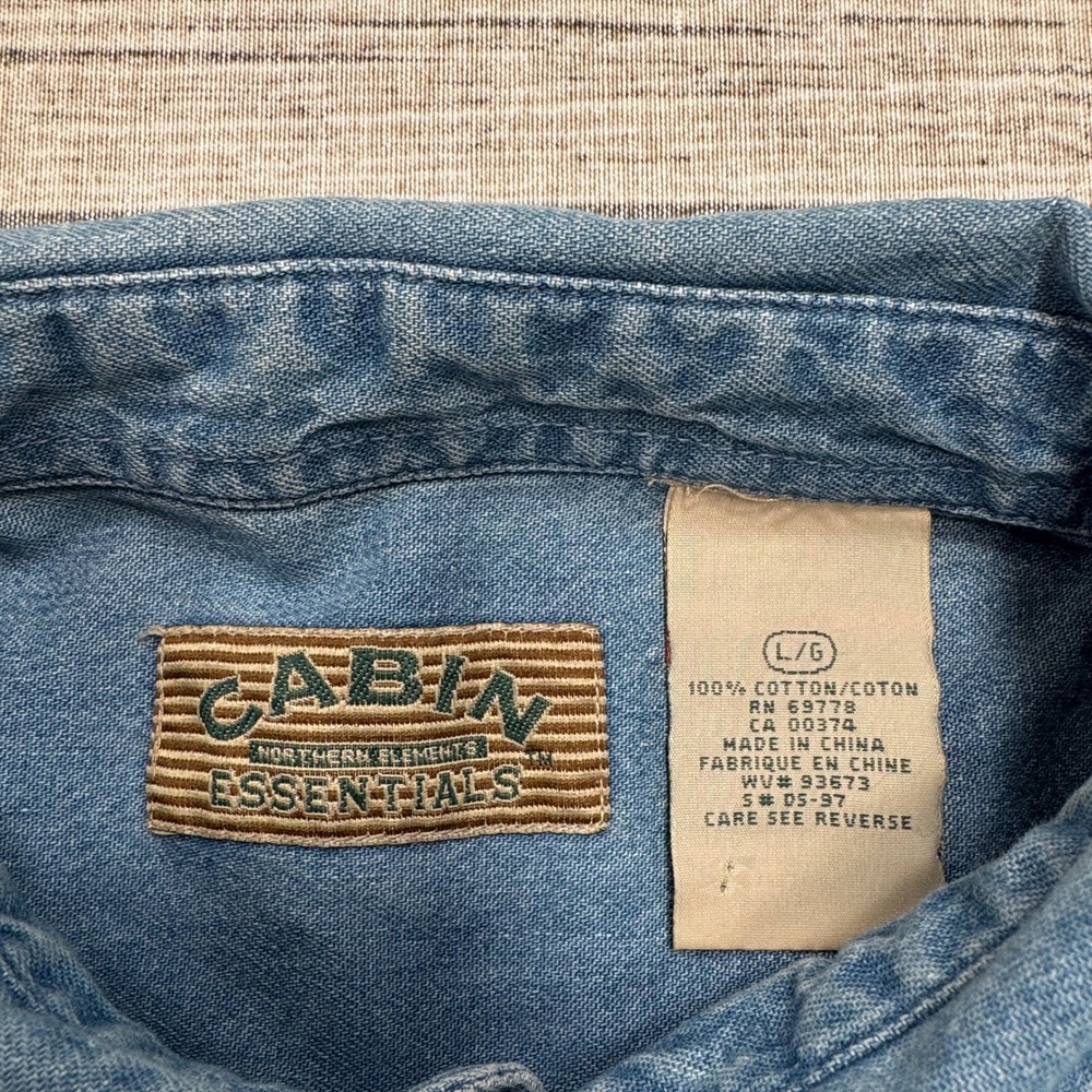 Vintage Cabin Essentials Shirt Men's L Blue Long Sleeve Button Down Workwear - Picture 6 of 6